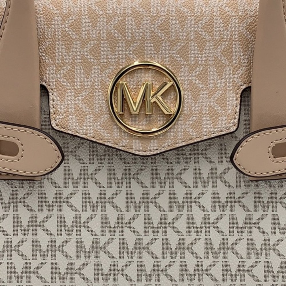 Michael Kors Carmen Medium Color-Block Logo Satchel Crossbody Buff Multi - Picture 14 of 16